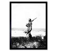 Artery8 Wehrmacht Soldier At Sea Dog Vintage Photograph Art Print Framed Poster Wall Decor 12x16 inch