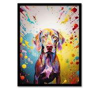 Artery8 Weimaraner Dog Lover Gift Pet Portrait Yellow Purple Blue Artwork Painting Artwork Framed Wall Art Print 18X24 Inch