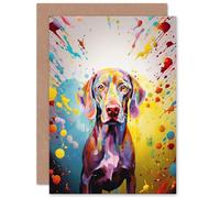 Artery8 Weimaraner Dog Lover Gift Pet Portrait Yellow Purple Blue Artwork Painting Sealed Greeting Card Plus Envelope Blank inside