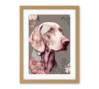 Artery8 Weimaraner Dog Portrait with Flower Patterns Modern Detailed Illustration Artwork Framed Wall Art Print 18X24 Inch
