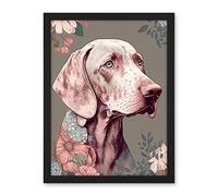 Artery8 Weimaraner Dog Portrait with Flower Patterns Modern Detailed Illustration Artwork Framed Wall Art Print 18X24 Inch