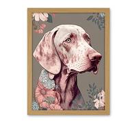 Artery8 Weimaraner Dog Portrait with Flower Patterns Modern Detailed Illustration Artwork Framed Wall Art Print 18X24 Inch