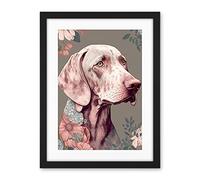 Artery8 Weimaraner Dog Portrait with Flower Patterns Modern Detailed Illustration Artwork Framed Wall Art Print 18X24 Inch