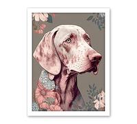 Artery8 Weimaraner Dog Portrait with Flower Patterns Modern Detailed Illustration Artwork Framed Wall Art Print 18X24 Inch