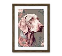 Artery8 Weimaraner Dog Portrait with Flower Patterns Modern Detailed Illustration Artwork Framed Wall Art Print 18X24 Inch