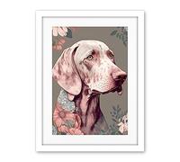 Artery8 Weimaraner Dog Portrait with Flower Patterns Modern Detailed Illustration Artwork Framed Wall Art Print 18X24 Inch