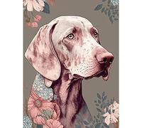 Artery8 Weimaraner Dog Portrait with Flower Patterns Modern Detailed Illustration Extra Large XL Wall Art Poster Print