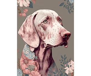 Artery8 Weimaraner Dog Portrait with Flower Patterns Modern Detailed Illustration Extra Large XL Wall Art Poster Print