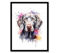 Artery8 Weimaraner Lovers Gift Watercolour Pet Portrait Painting Artwork Artwork Framed Wall Art Print 18X24 Inch