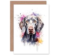 Artery8 Weimaraner Lovers Gift Watercolour Pet Portrait Painting Artwork Sealed Greeting Card Plus Envelope Blank inside