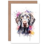 Artery8 Weimaraner Lovers Gift Watercolour Pet Portrait Painting Artwork Sealed Greeting Card Plus Envelope Blank inside