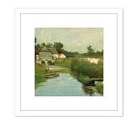 Artery8 Weissenbruch Summer Day River Countryside Painting 8X8 Inch Square Wooden Framed Wall Art Print Picture with Mount in White Artery8 White