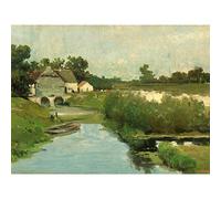 Artery8 Weissenbruch Summer Day River Countryside Painting Large XL Wall Art Canvas Print