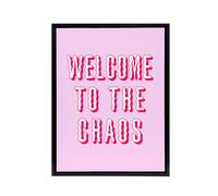 Artery8 Welcome To The Chaos Wavy Pink Modern Funny Black Framed Canvas Art | Size: W12" x H16" Artery8 Pink W12" x H16"