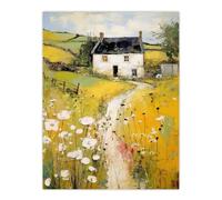 Welsh Countryside Cottage Rolling Hills And Wildflowers Bright Oil Painting Large Wall Unframed Art Poster Print Thick Paper 18X24 Inch Artery8 Multi W18 inch x H24 inch