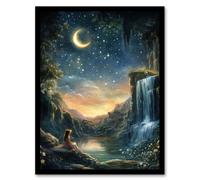 Artery8 Wendy in Neverland Lake Magical Forest Waterfall Nursery Kids Bedroom Artwork Framed Wall Art Print A4