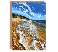 Artery8 West Bay Dorset Abstract Fluid Trippy Beach Birthday Art Card in Blue Artery8 Blue