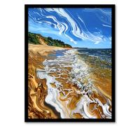 Artery8 West Bay Dorset Abstract Fluid Trippy Beach Framed Art Print in Blue | Size: A4 Artery8 Blue A4