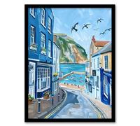 West Bay Dorset England Sunny Day Painting Framed Art Print Artery8 Blue A4