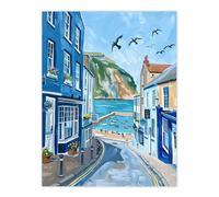 Artery8 West Bay Dorset England Sunny Day Painting Wall Art Print in Blue | Size: W12" x H16" Artery8 Blue W12" x H16"