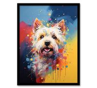 Artery8 West Highland Terrier Dog Lover Gift Pet Portrait Blue Yellow Orange Artwork Painting Artwork Framed Wall Art Print 18X24 Inch