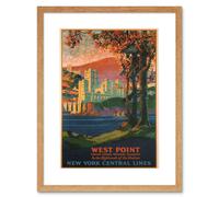 Artery8 West Point United States Military Academy New York Central Line Train Vintage Travel Poster Artwork Framed Wall Art Print 12X16 Inch Artery8 Light Oak