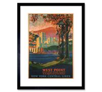 Artery8 West Point United States Military Academy New York Central Line Train Vintage Travel Poster Artwork Framed Wall Art Print 12X16 Inch in Black Artery8 Black