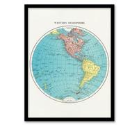 Artery8 Western Hemisphere 1908 Map Rand Mcnally Vintage Framed Wall Art Print 12X16"