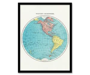 Artery8 Western Hemisphere 1908 Map Rand McNally Vintage Framed Wall Art Print in White | Size: W12" x H16" Artery8 White W12" x H16"