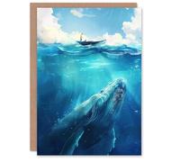 Artery8 Whale Under Boat Oil Painting Sea Animal Greeting Birthday Card Him Her All Blank