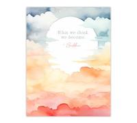 Artery8 What We Think We Become Buddhist Mindfulness Quote Watercolour Sun Through Clouds Buddha Meditation Enlightenment Vihara Extra Large XL Wall Art Poster Print