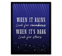 Artery8 When It's Dark Look For Stars Oscar Wilde Quote Framed Wall Art Print in Blue | Size: A4 Artery8 Blue A4