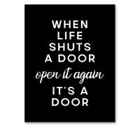 Artery8 When Life Shuts A Door Open It Funny Cheeky Framed Wall Art Print in Black | Size: W12" x H16" Artery8 Black W12" x H16"