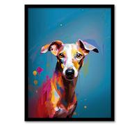 Artery8 Whippet Dog Lover Gift Pet Portrait Blue Orange Purple Artwork Painting Artwork Framed Wall Art Print 18X24 Inch