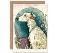 Artery8 Whippet Dog with Flowers Modern Multicoloured Watercolour Illustration Art Birthday Sealed Greeting Card Plus Envelope Blank inside