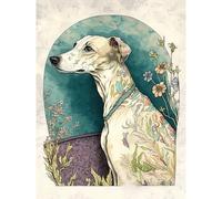Artery8 Whippet Dog with Flowers Modern Multicoloured Watercolour Illustration Extra Large XL Wall Art Poster Print