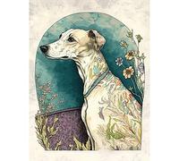 Artery8 Whippet Dog with Flowers Modern Multicoloured Watercolour Illustration Large Wall Art Poster Print Thick Paper 18X24 Inch