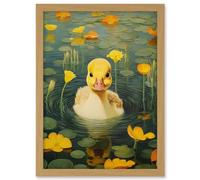 Artery8 Whirlpool Duckling Lily Pads and Flowers Kids Bedroom Nursery Artwork Framed A3 Wall Art Print