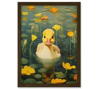 Artery8 Whirlpool Duckling Lily Pads and Flowers Kids Bedroom Nursery Artwork Framed A3 Wall Art Print