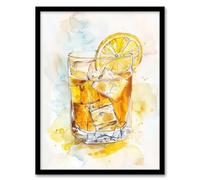 Artery8 Whiskey Highball Cocktail Lemon Bar Watercolour Kitchen Artwork Framed Wall Art Print 18X24 Inch
