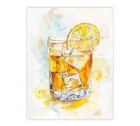 Artery8 Whiskey Highball Cocktail Lemon Bar Watercolour Kitchen Large Wall Art Poster Print Thick Paper 18X24 Inch