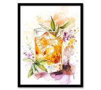 Artery8 Whiskey Smash Blue Basil Cocktail Bar Watercolour Framed Art Print in Orange | Size: W12" x H16" Artery8 Orange W12" x H16"