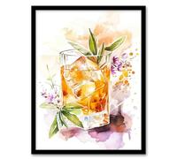Artery8 Whiskey Smash Blue Basil Cocktail Bar Watercolour Kitchen Artwork Framed Wall Art Print 18X24 Inch