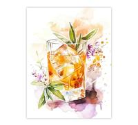 Artery8 Whiskey Smash Blue Basil Cocktail Bar Watercolour Kitchen Extra Large XL Wall Art Poster Print