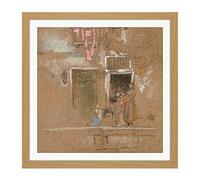 Artery8 Whistler Note In Pink And Brown Painting Square Wooden Framed Wall Art Print Picture 16X16 Inch