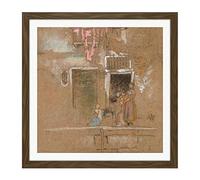 Artery8 Whistler Note In Pink And Brown Painting Square Wooden Framed Wall Art Print Picture 16X16 Inch