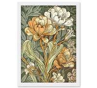 Artery8 White and Yellow Freesia Flower Blooms Watercolour Artwork Framed Wall Art Print A4