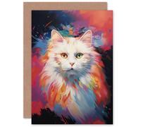 Artery8 White Birman Cat Lover Gift Pet Portrait Pastel Colour Purple Pink Blue Artwork Painting Greeting Card Artery8 Multicolor