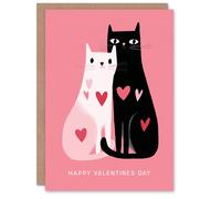 Artery8 White Black Cats Animals in Love Modern Illustration Valentine's Day Card