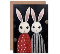 Artery8 White Bunny Rabbits Polka Dot Stripes for Child Kids Greeting Card in Black Artery8 Black